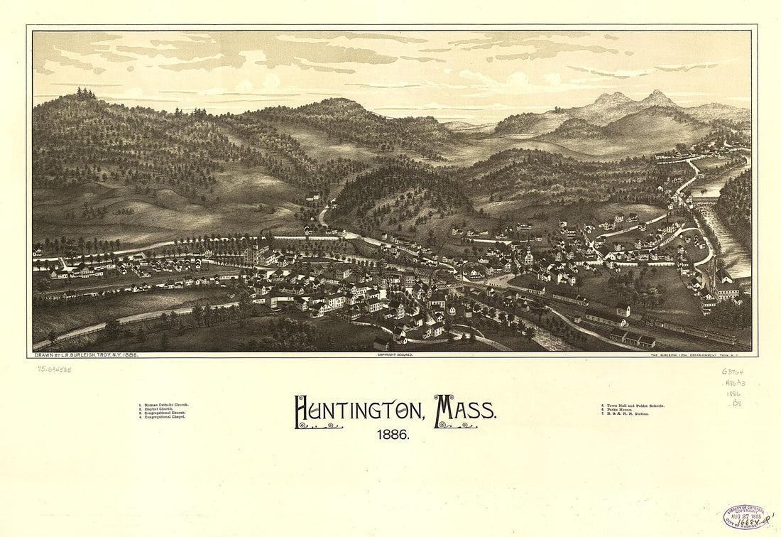 This old map of Huntington, Massachusetts from 1886 was created by  Burleigh Litho, L. R. (Lucien R.) Burleigh in 1886