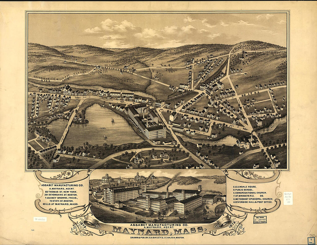 This old map of Maynard, Massachusetts from 1879 was created by O. H. (Oakley Hoopes) Bailey, J. C. Hazen in 1879