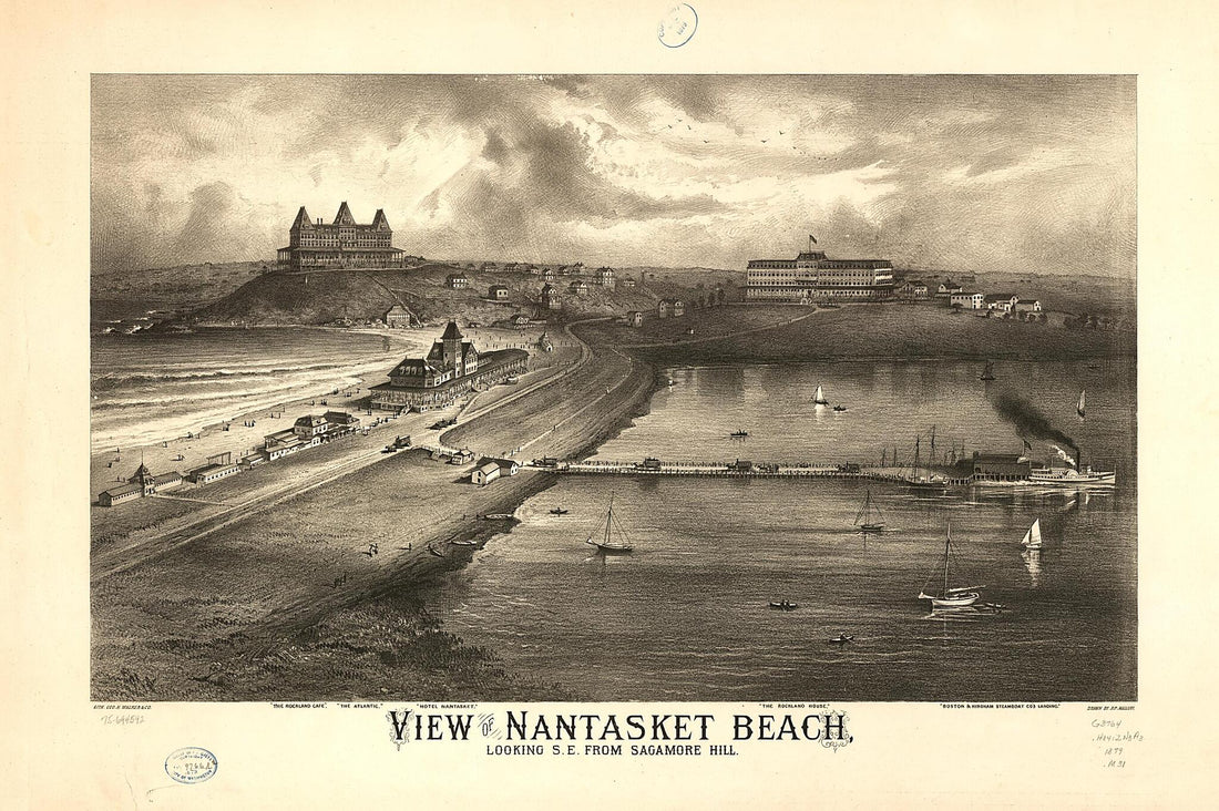 This old map of View of Nantasket Beach, Looking S.e. from Sagamore Hill from 1879 was created by  Geo. H. Walker &amp; Co, Richard P. Mallory in 1879