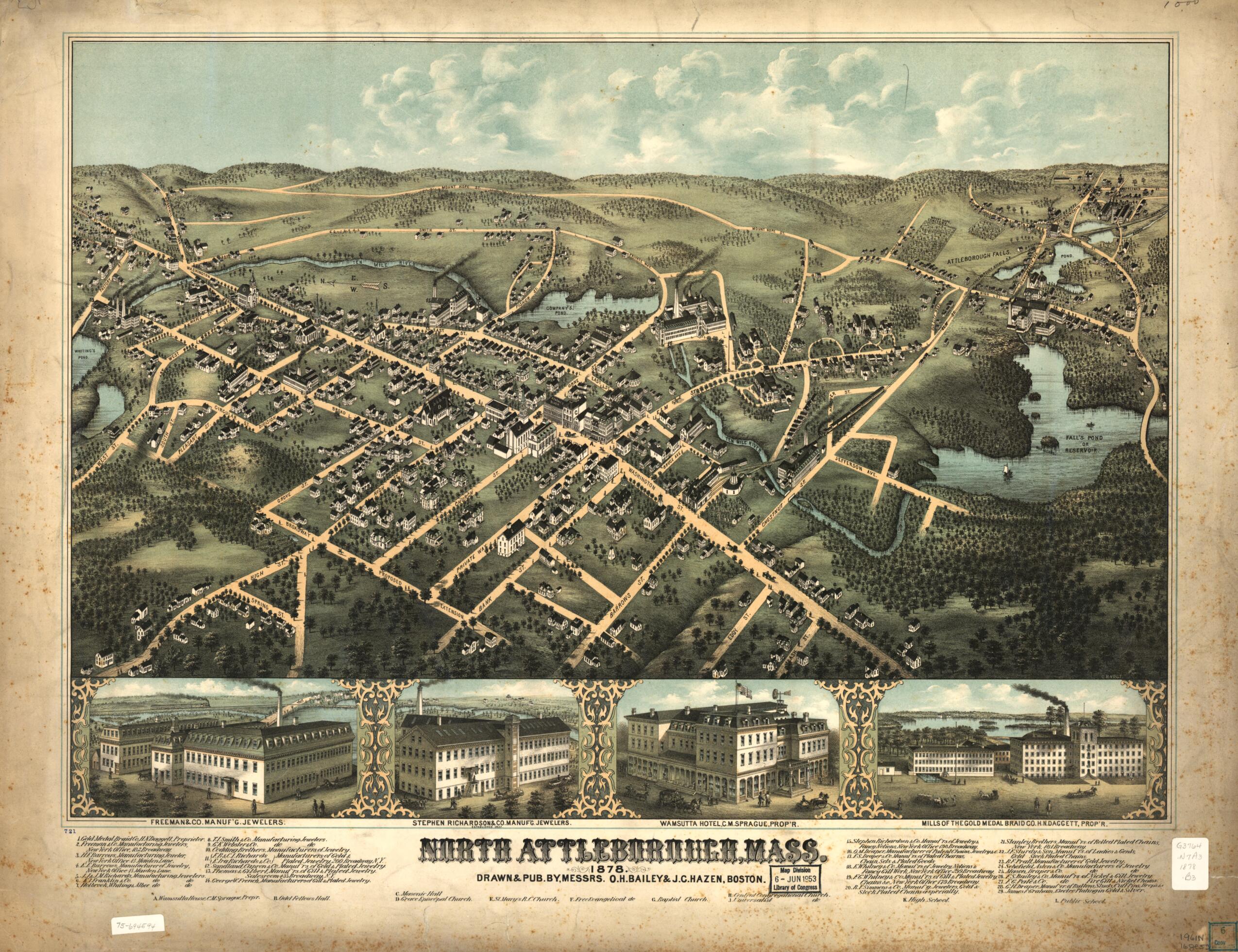 This old map of North Attleborough, Massachusetts from 1878 was created by O. H. (Oakley Hoopes) Bailey,  C.H. Vogt (Firm), J. C. Hazen in 1878