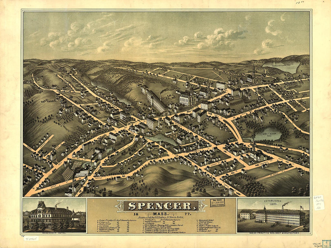 This old map of Spencer, Massachusetts from 1877 was created by O. H. (Oakley Hoopes) Bailey, J. C. Hazen in 1877