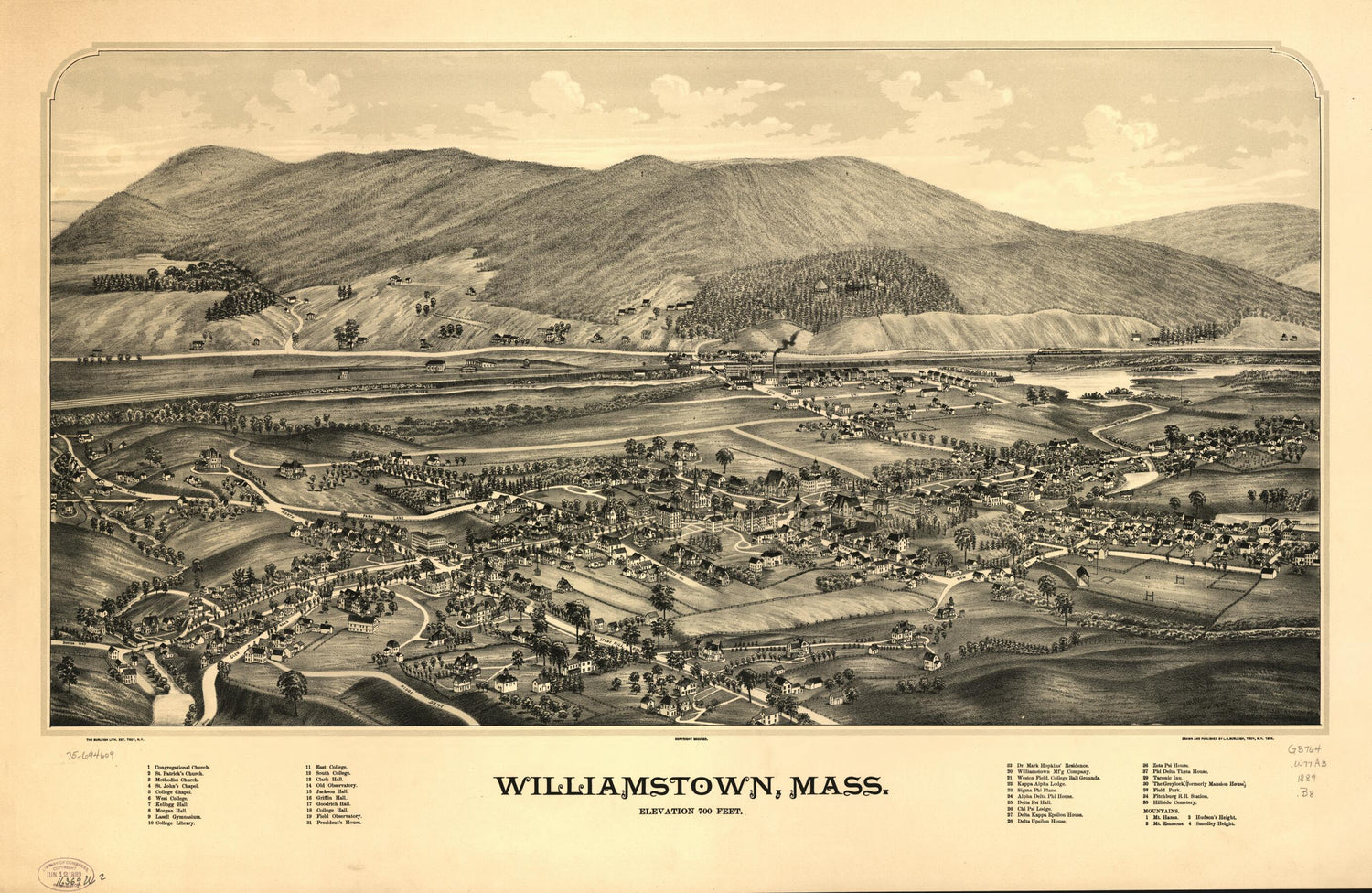 This old map of Williamstown, Massachusetts from 1889 was created by  Burleigh Litho, L. R. (Lucien R.) Burleigh in 1889