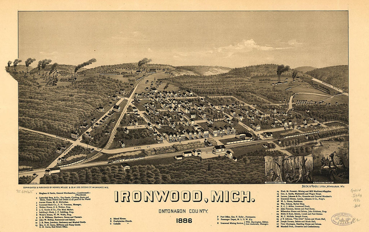 Ironwood, Michigan, Ontonagon County 1886 by Relic Map Company