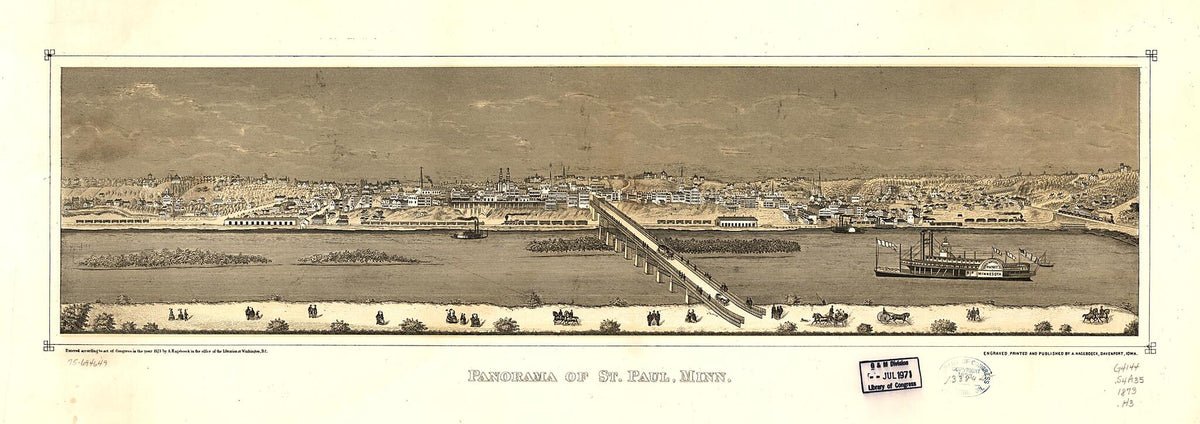 Panorama of St. Paul, Minnesota 1873 by Relic Map Company