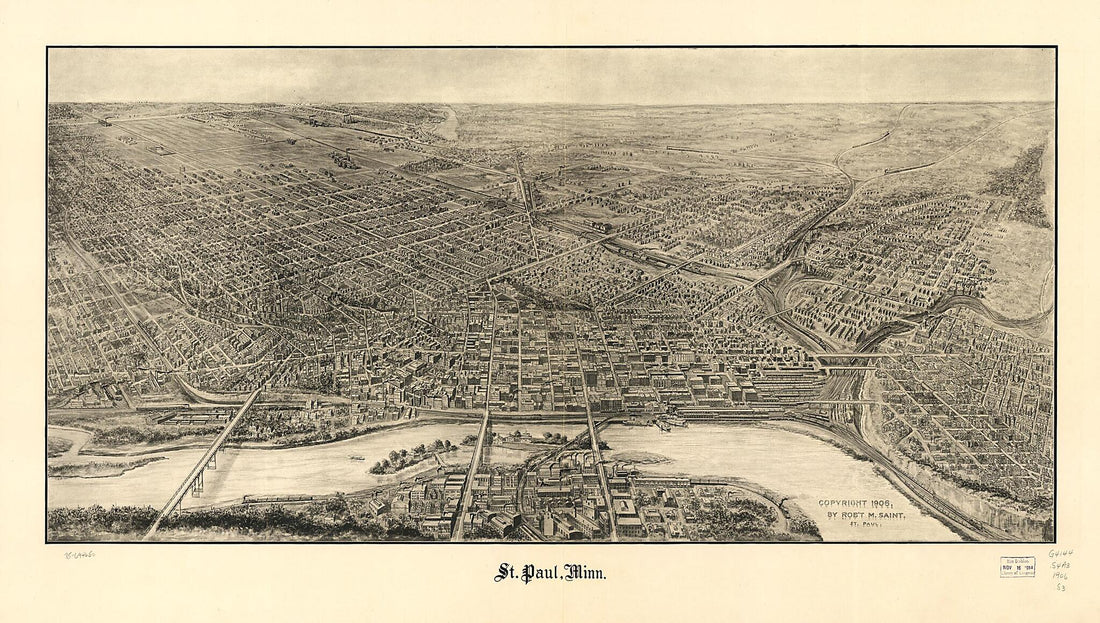 This old map of St. Paul, Minnesota from 1906 was created by Robert M. Saint in 1906