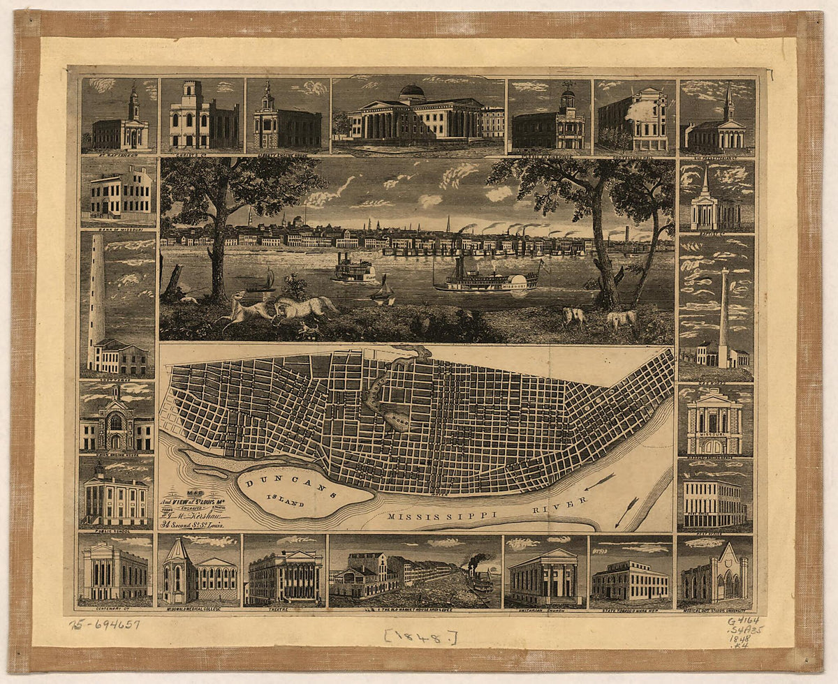 Map and View of St. Louis, Mo 1848 by Relic Map Company