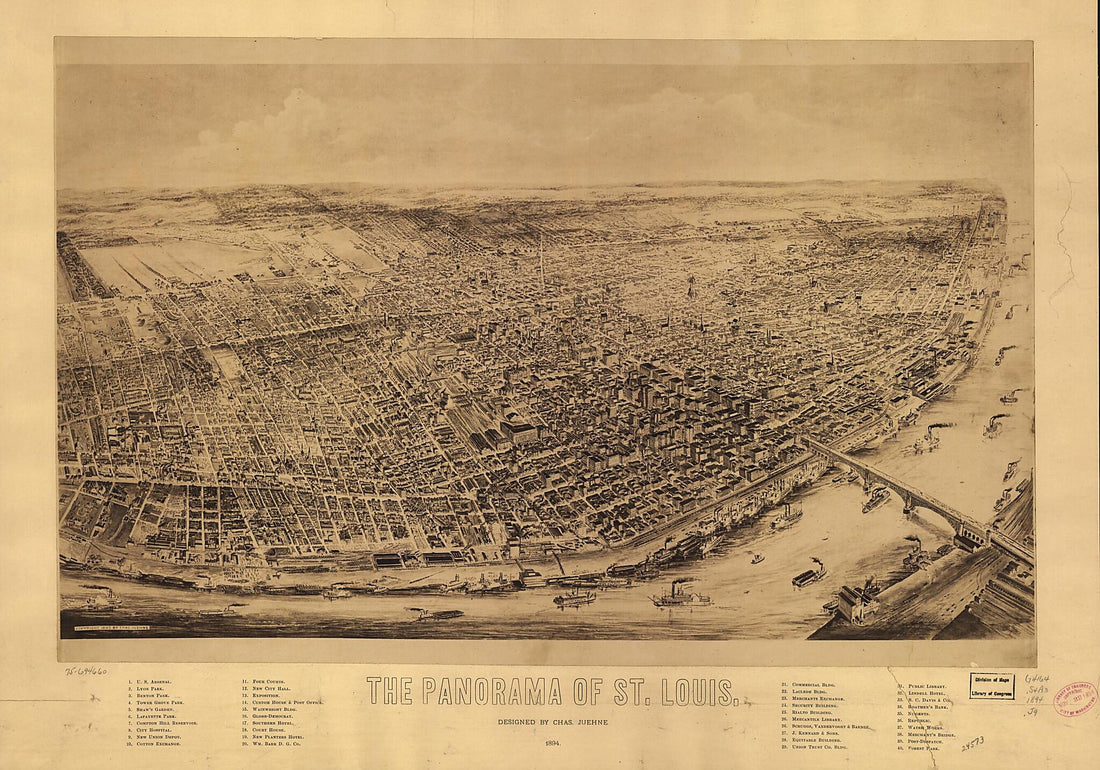 This old map of The Panorama of St. Louis from 1894 was created by Charles Juehne in 1894