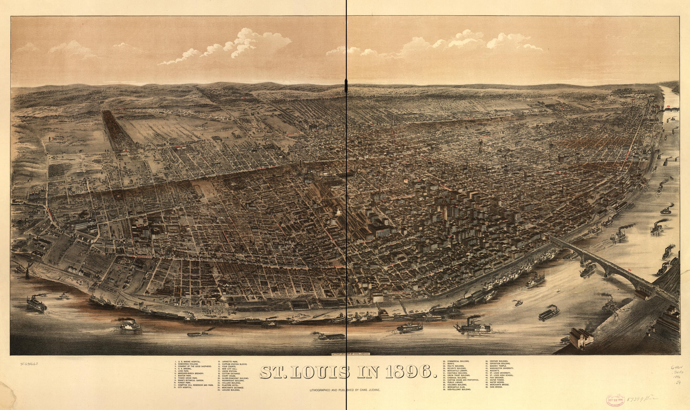 This old map of St. Louis In from 1896 was created by Charles Juehne in 1896