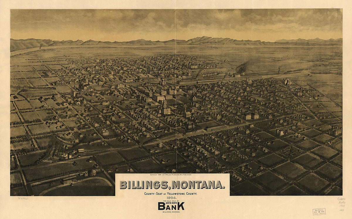 Billings, Montana, County Seat of Yellowstone County 1904 by Relic Map Company