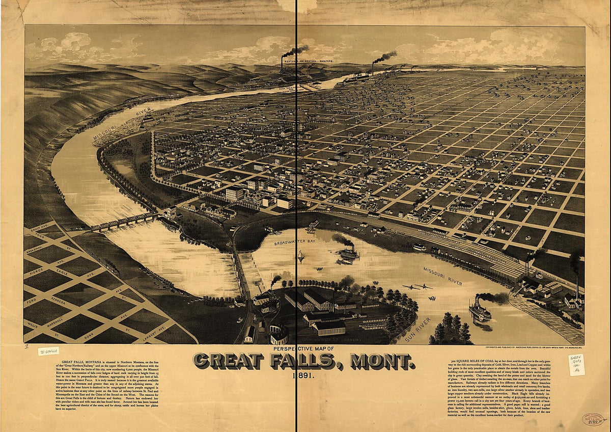 Perspective Map of Great Falls, Mont. 1891 by Relic Map Company