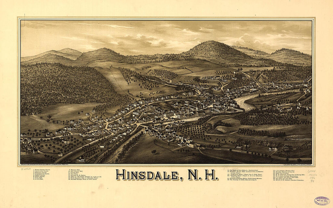 This old map of Hinsdale, New Hampshire from 1886 was created by L. R. (Lucien R.) Burleigh,  C.H. Vogt &amp; Son in 1886