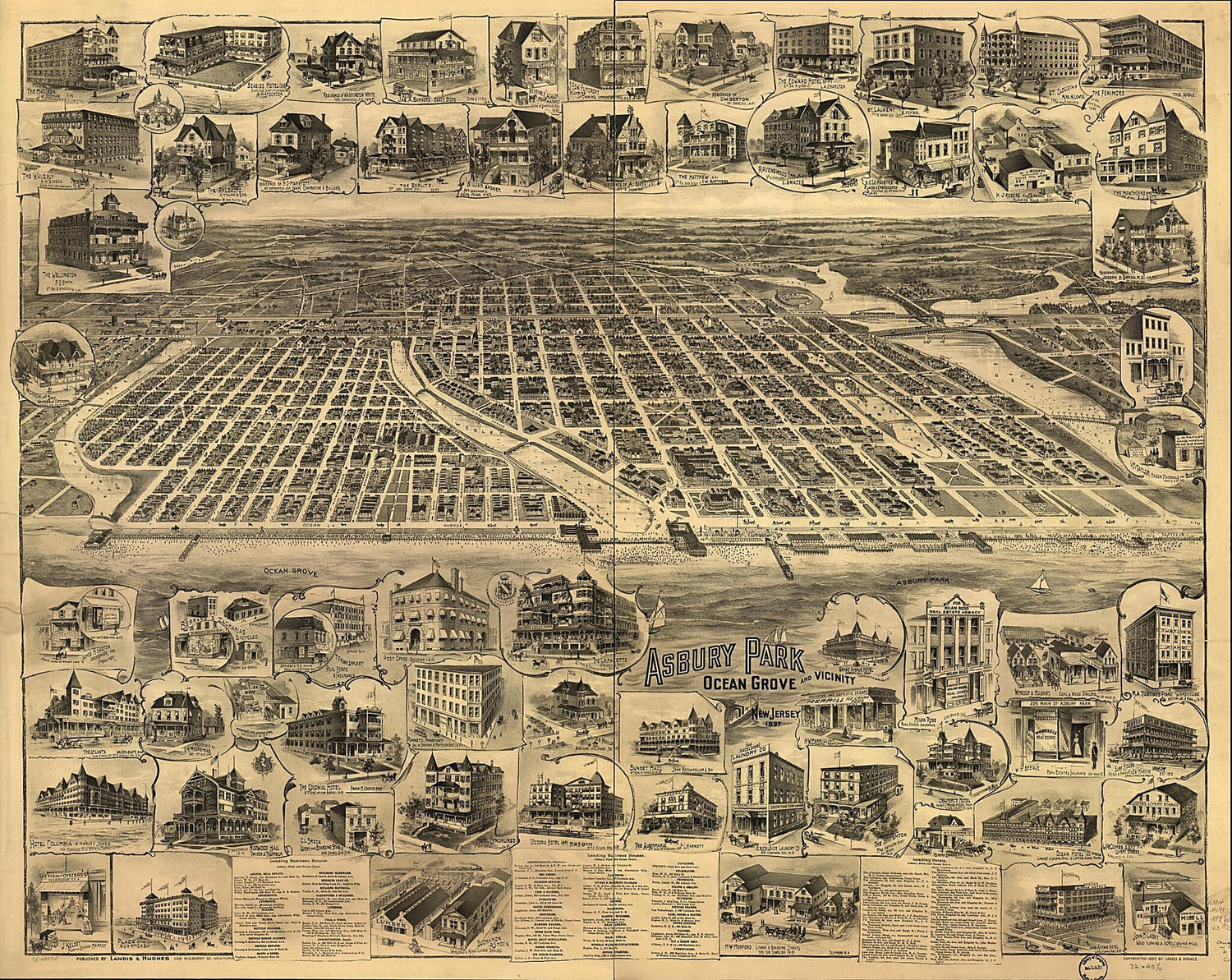 This old map of Asbury Park, Ocean Grove and Vicinity, New Jersey from 1897 was created by  Landis and Hughes in 1897