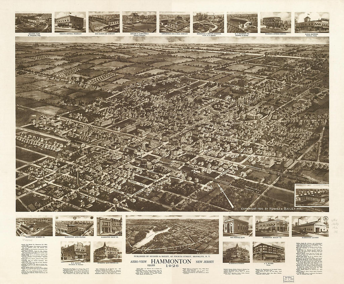 This old map of Aero View of Hammonton, New Jersey from 1926 was created by  Hughes &amp; Bailey in 1926
