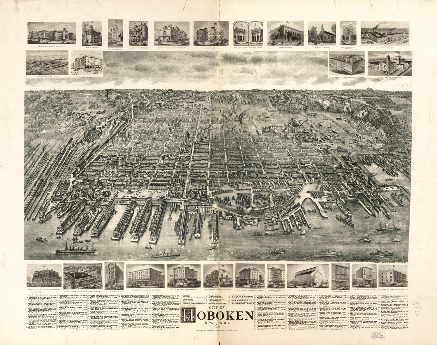 This old map of City of Hoboken, New Jersey from 1904 was created by  Hughes &amp; Bailey in 1904