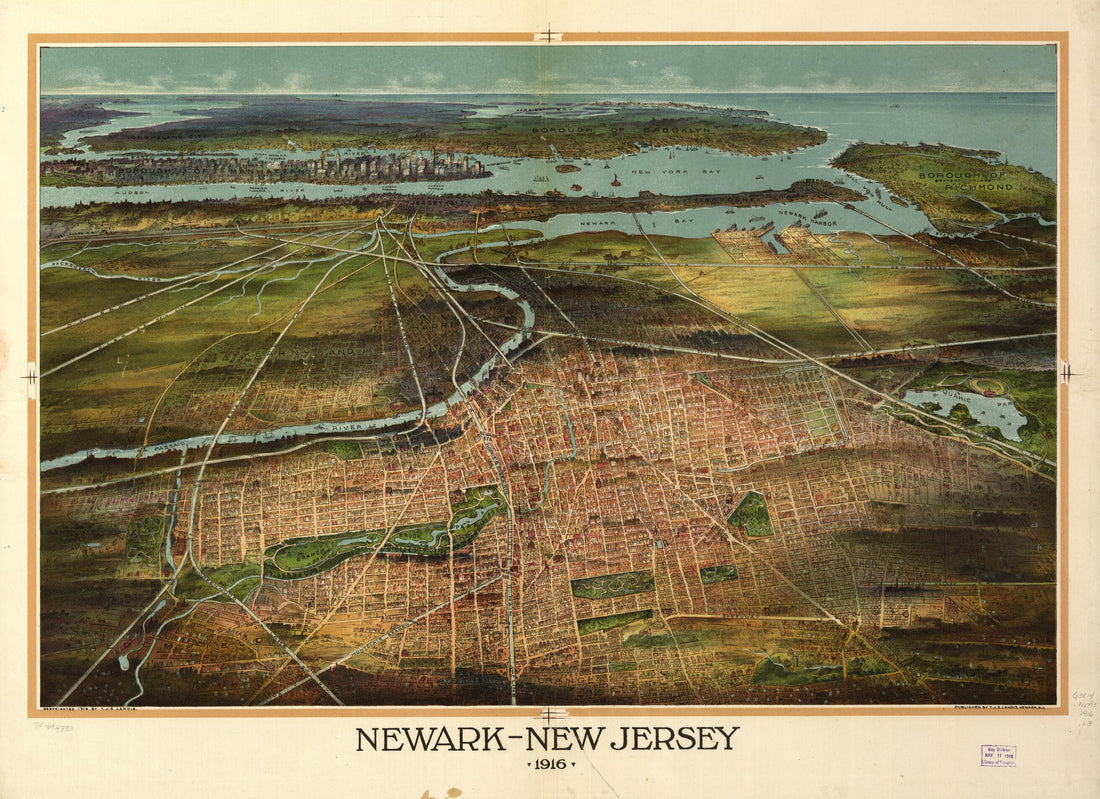 This old map of New Jersey from 1916 was created by T. J. Shepherd Landis in 1916