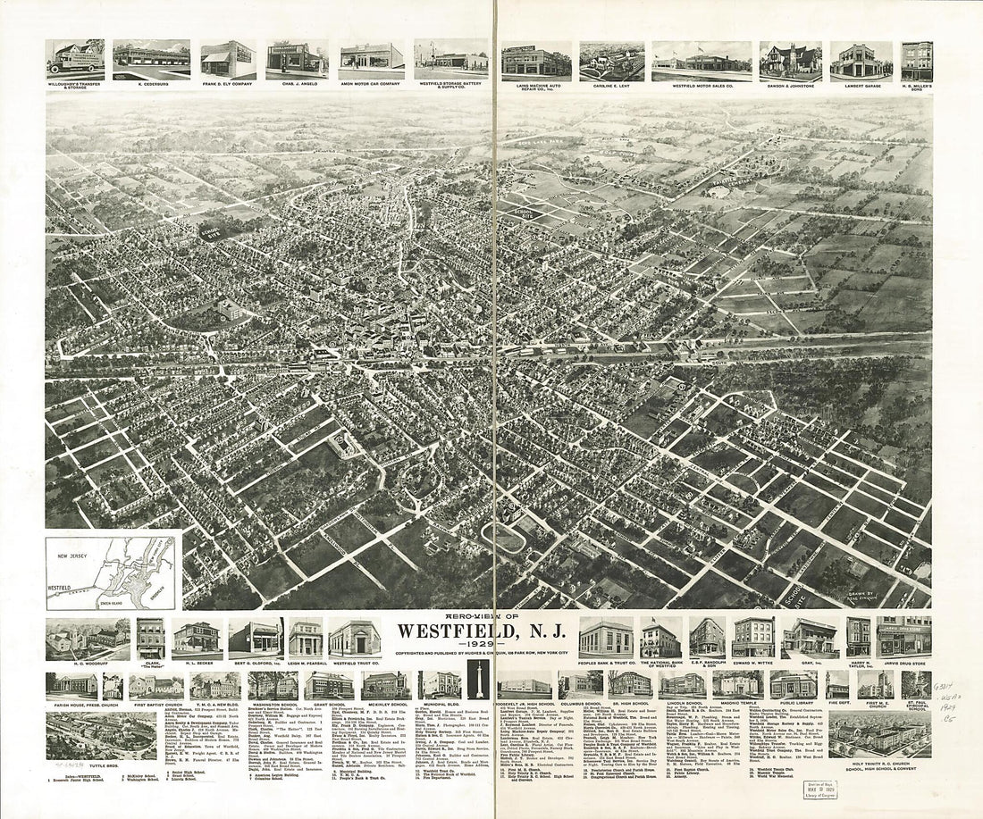 This old map of View of Westfield, New Jersey from 1929 was created by Rene Cinquin,  Hughes &amp; Cinquin in 1929