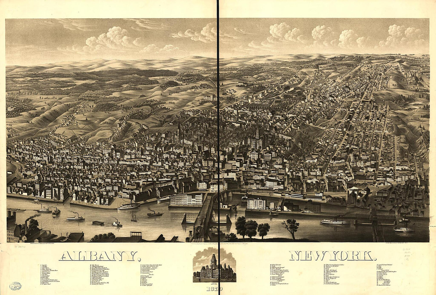 This old map of Albany, New York from 1879 was created by  Beck &amp; Pauli,  H.H. Rowley &amp; Co in 1879