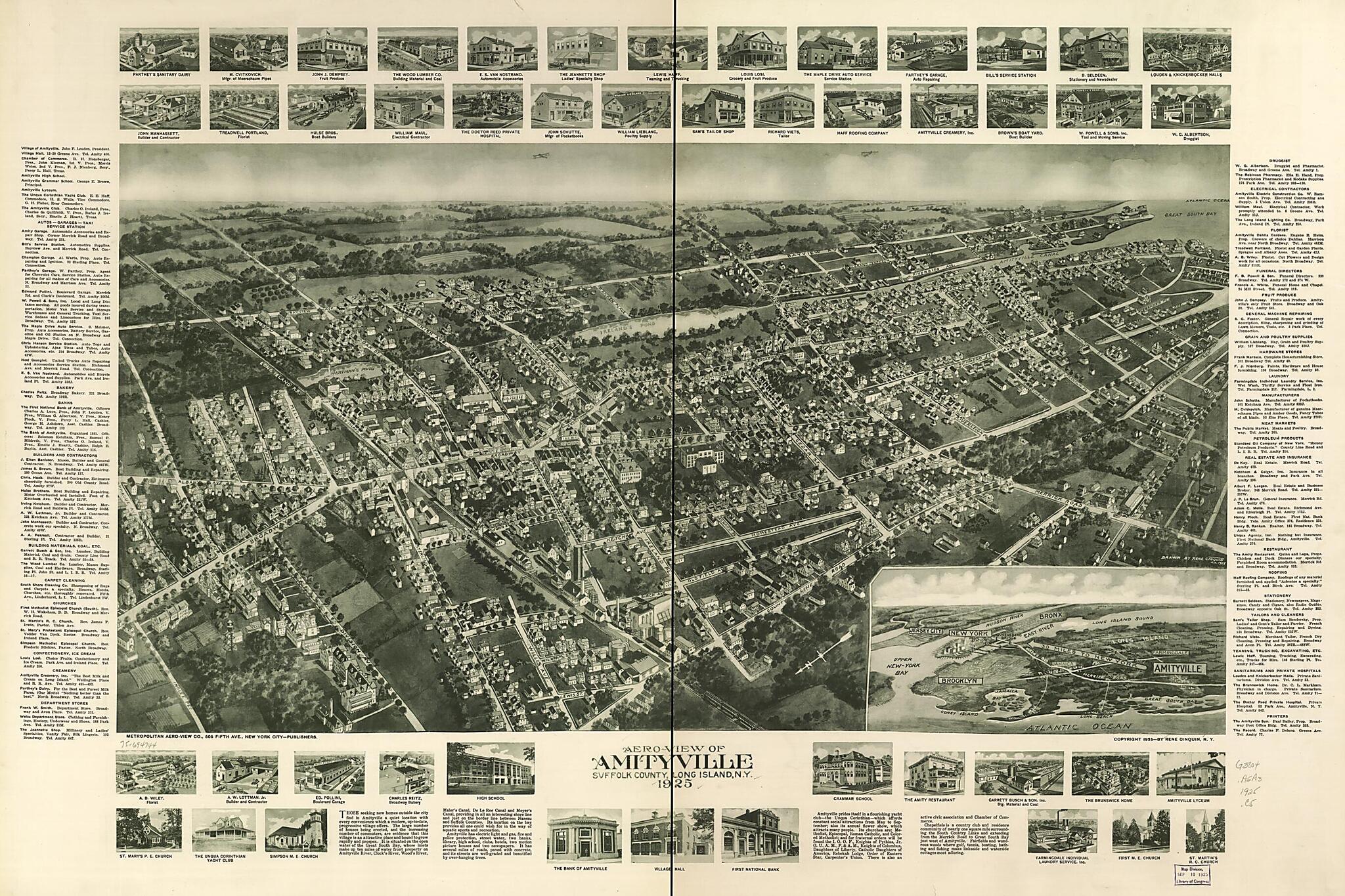 This old map of View of Amityville, Suffolk County, Long Island, New York from 1925 was created by Rene Cinquin,  View Co in 1925