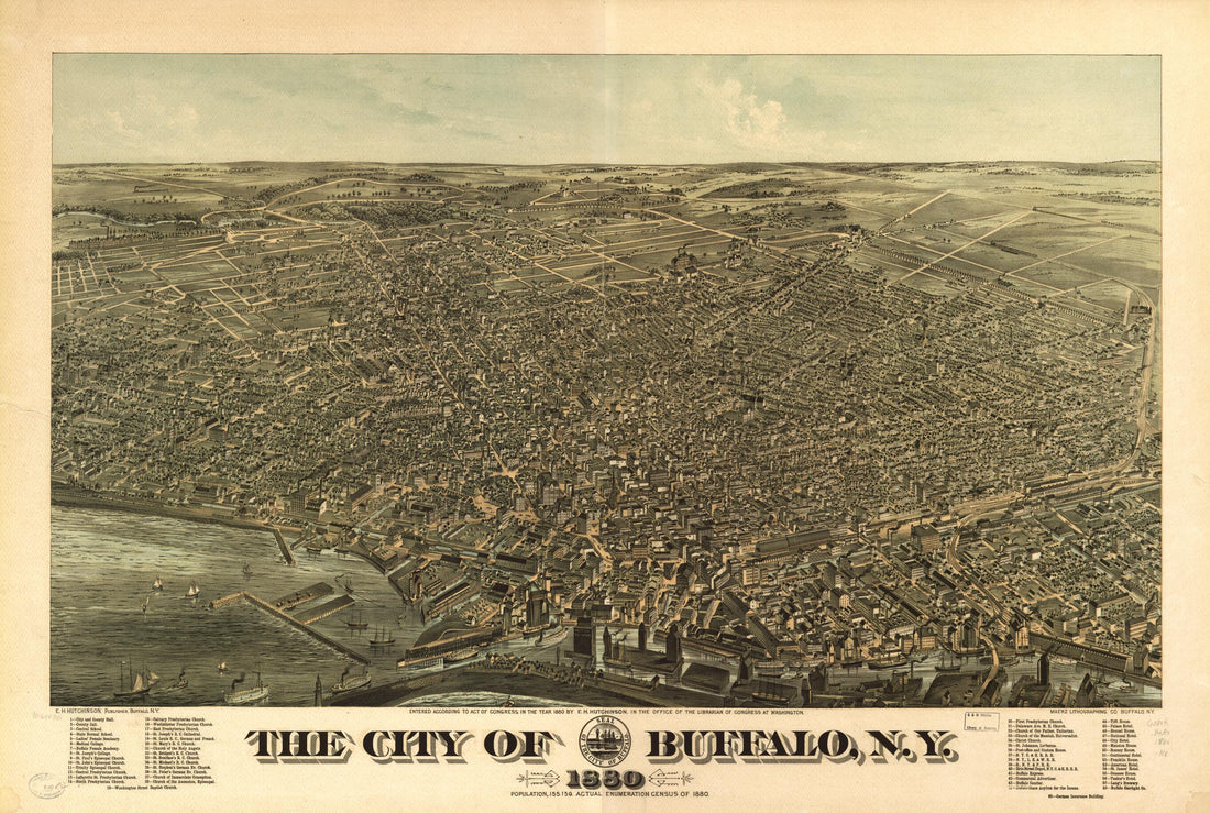 This old map of The City of Buffalo, New York from 1880 was created by Edward Howard Hutchinson,  Maerz Lithographing Co in 1880