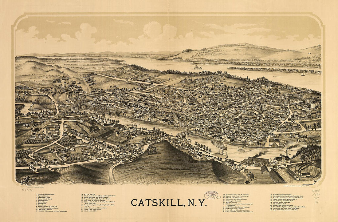 This old map of Catskill, New York from 1889 was created by  Burleigh Litho, L. R. (Lucien R.) Burleigh in 1889