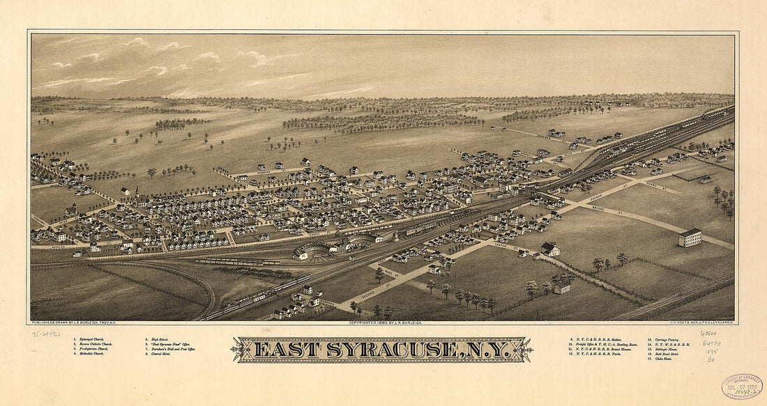 This old map of East Syracuse, New York from 1885 was created by L. R. (Lucien R.) Burleigh,  C.H. Vogt &amp; Son in 1885