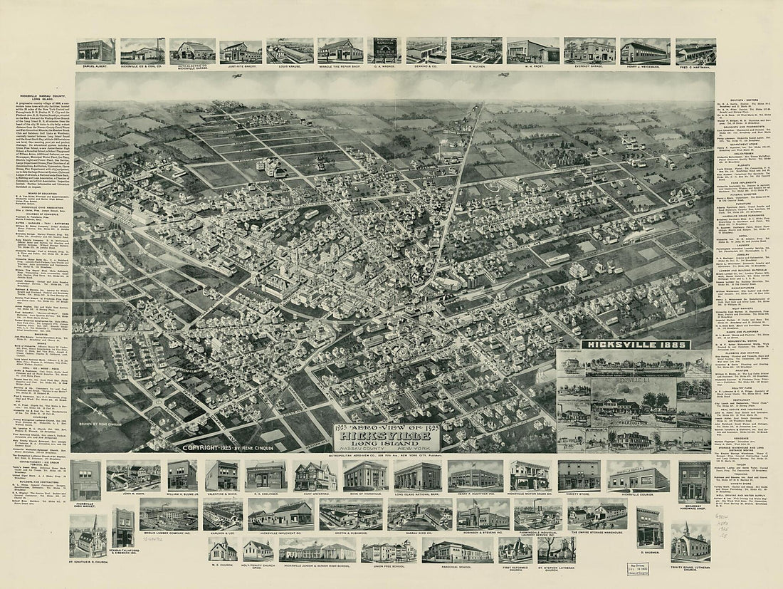 This old map of View of Hicksville, Long Island, Nassau County, New York from 1925 was created by Rene Cinquin,  View Co in 1925