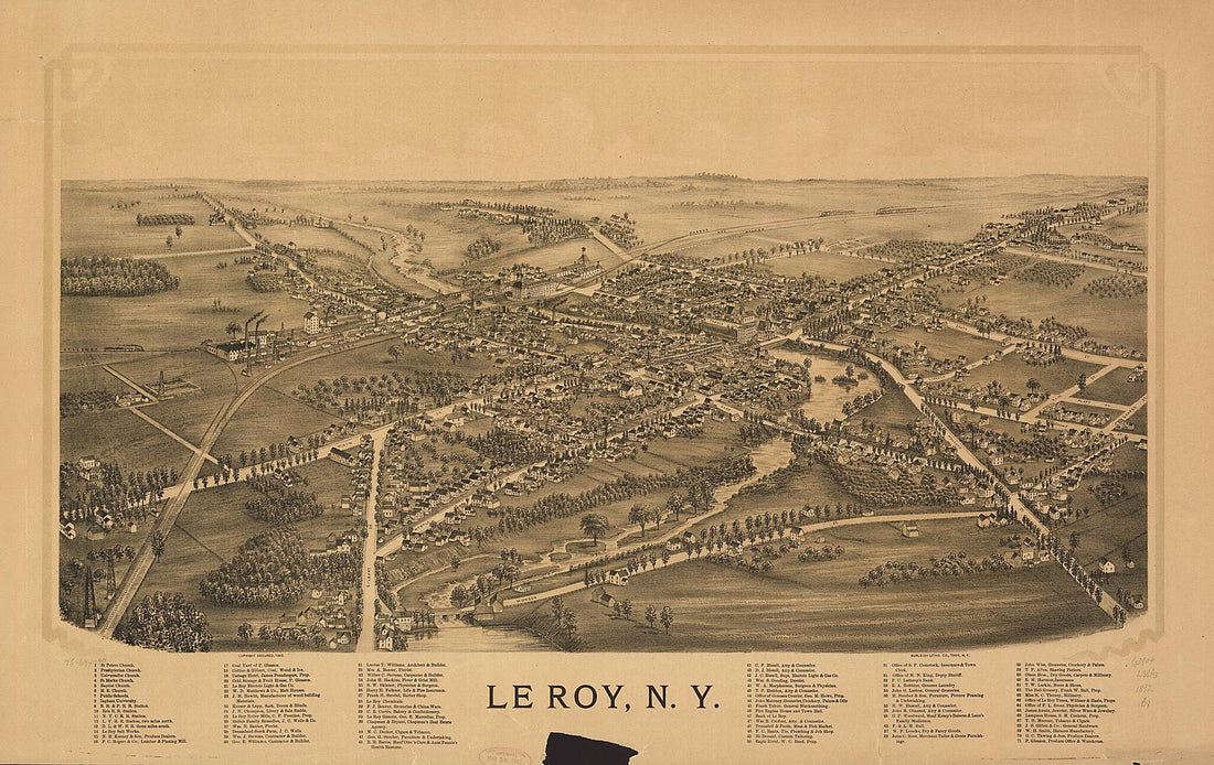 This old map of Le Roy, New York from 1892 was created by  Burleigh Litho in 1892