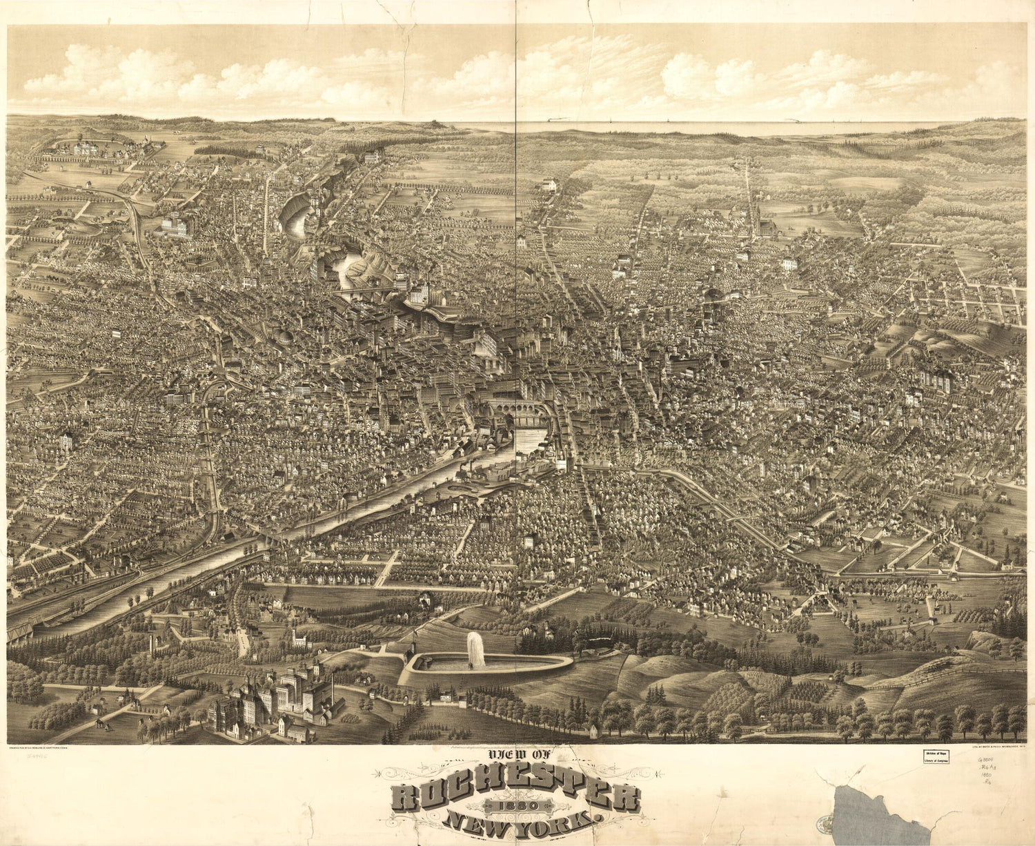 This old map of View of Rochester, New York from 1880 was created by  Beck &amp; Pauli,  H.H. Rowley &amp; Co in 1880