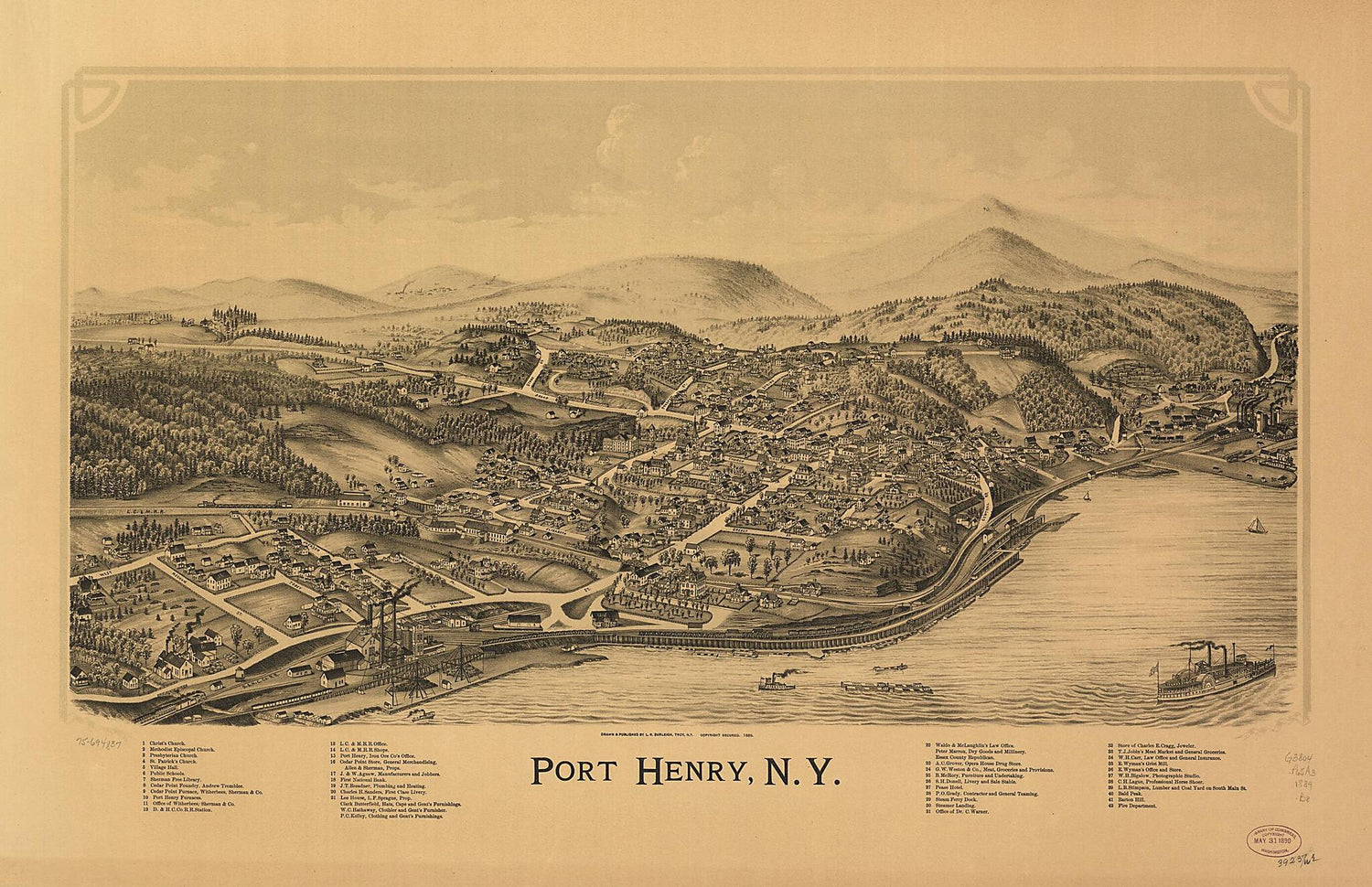 This old map of Port Henry, New York from 1889 was created by L. R. (Lucien R.) Burleigh in 1889