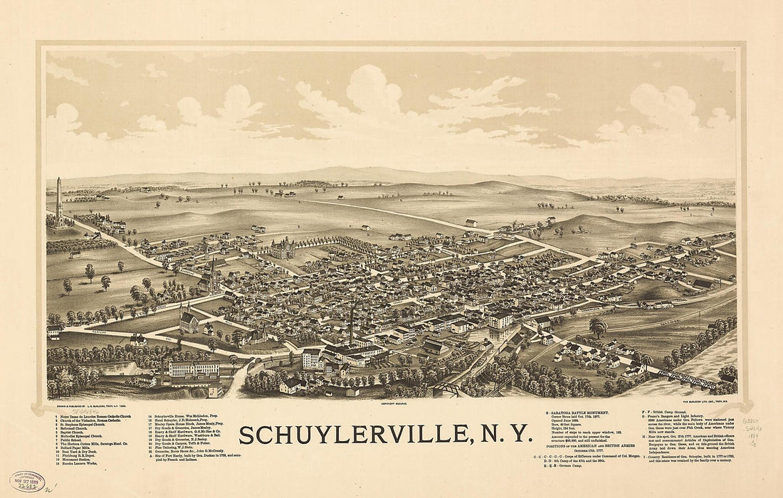 This old map of Schuylerville, New York from 1889 was created by  Burleigh Litho, L. R. (Lucien R.) Burleigh in 1889