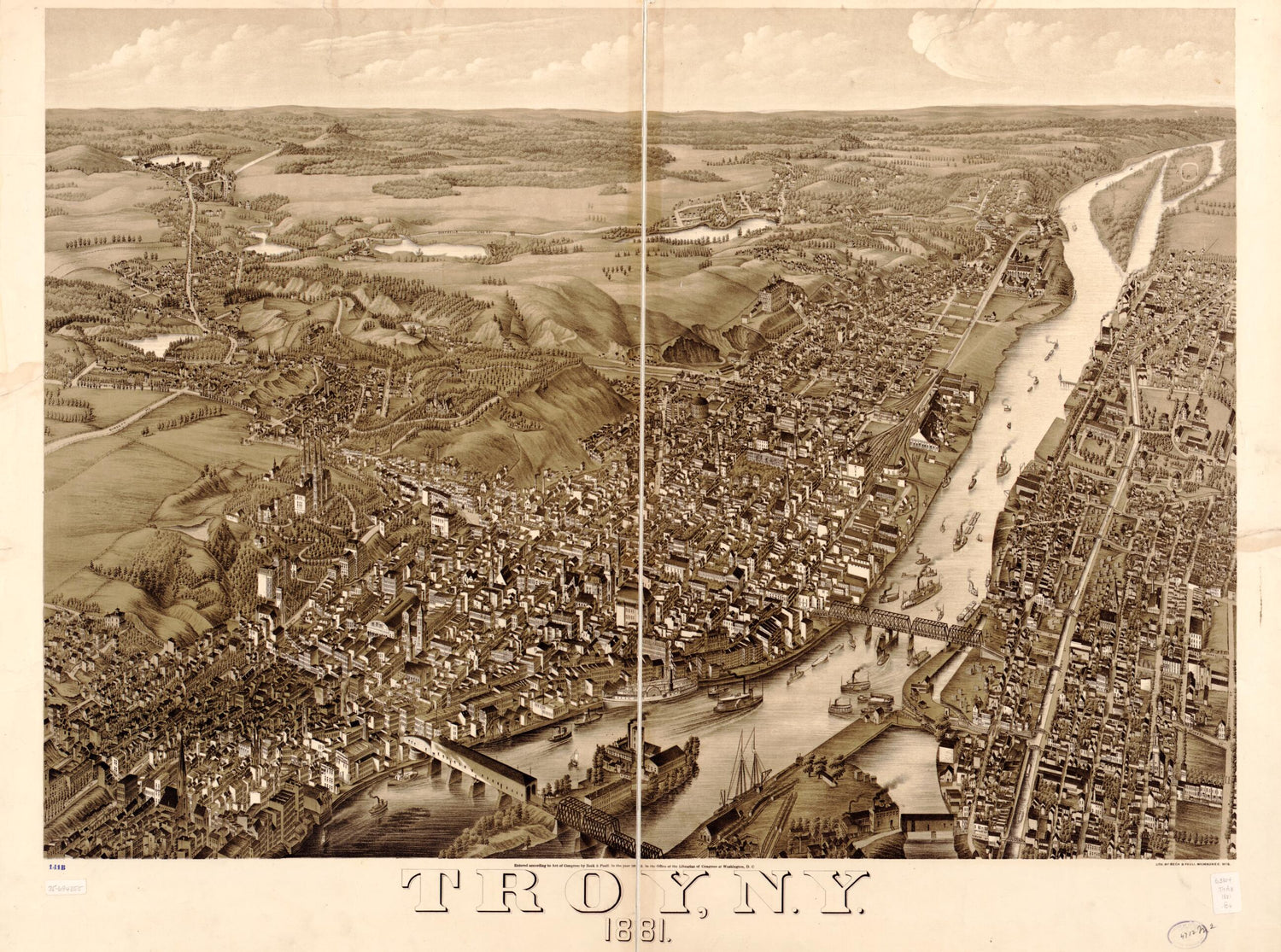 This old map of Troy, New York from 1881 was created by  Beck &amp; Pauli in 1881