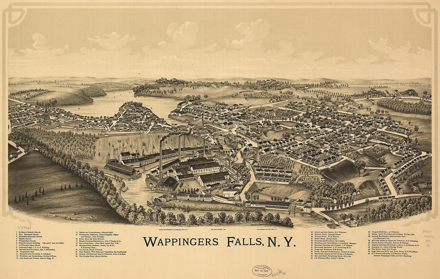 This old map of Wappingers Falls, New York from 1889 was created by  Burleigh Litho, L. R. (Lucien R.) Burleigh in 1889