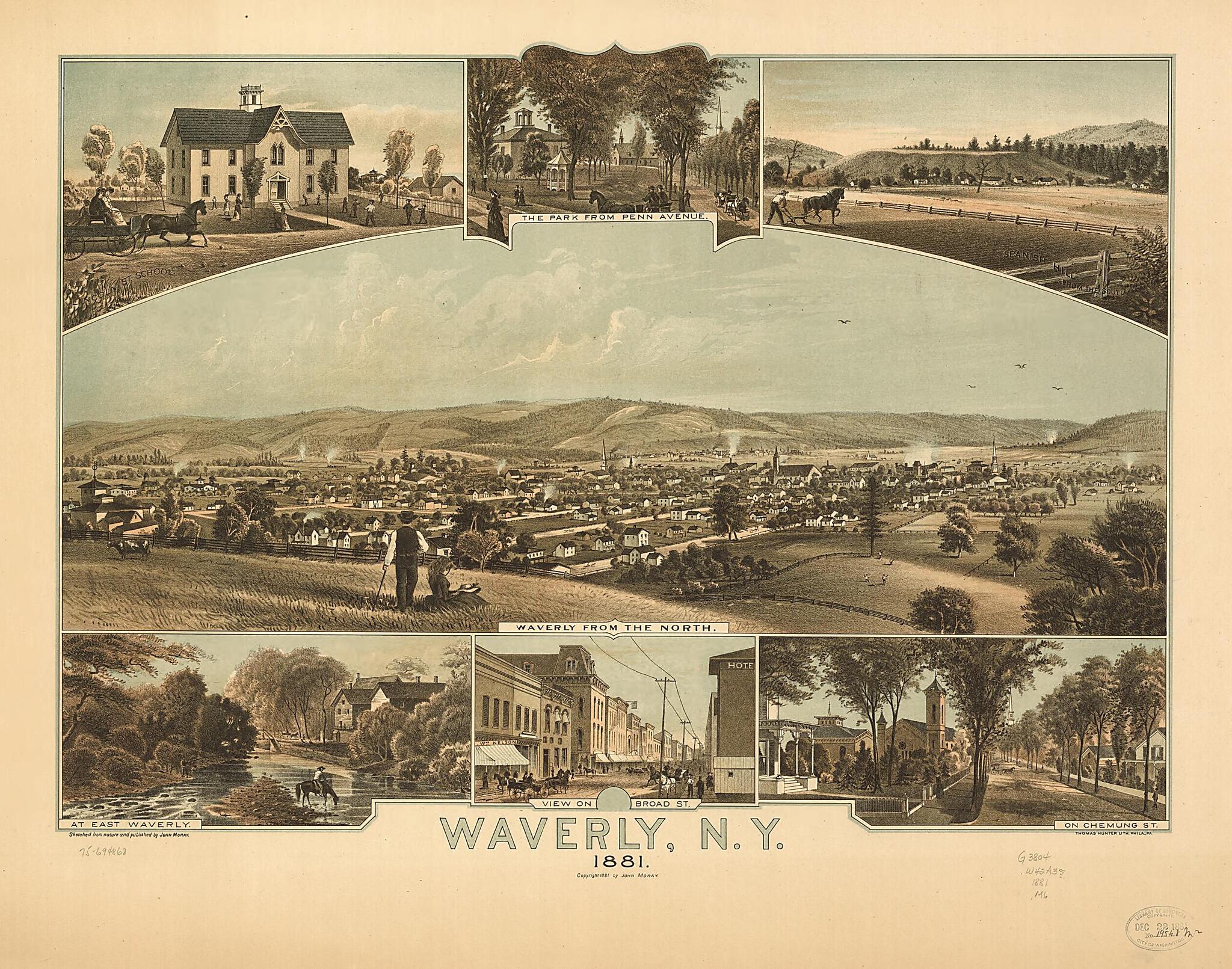 This old map of Waverly, New York from 1881 was created by Thomas Hunter, John Moray in 1881