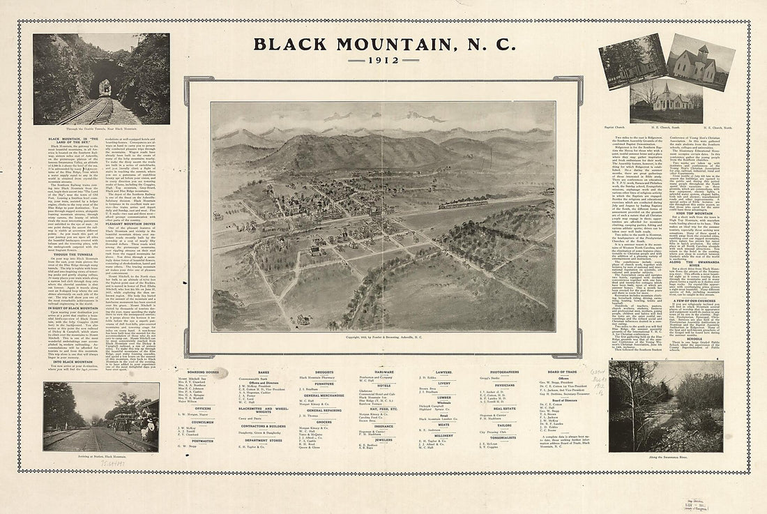 This old map of Black Mountain, N.C. from 1912 was created by T. M. (Thaddeus Mortimer)] [Fowler,  Fowler &amp; Browning in 1912