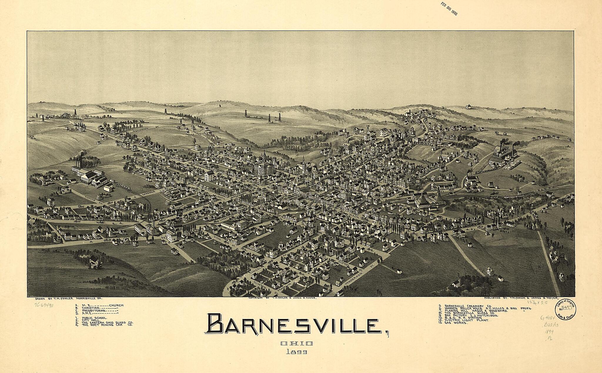 This old map of Barnesville, Ohio from 1899 was created by T. M. (Thaddeus Mortimer) Fowler, James B. Moyer in 1899