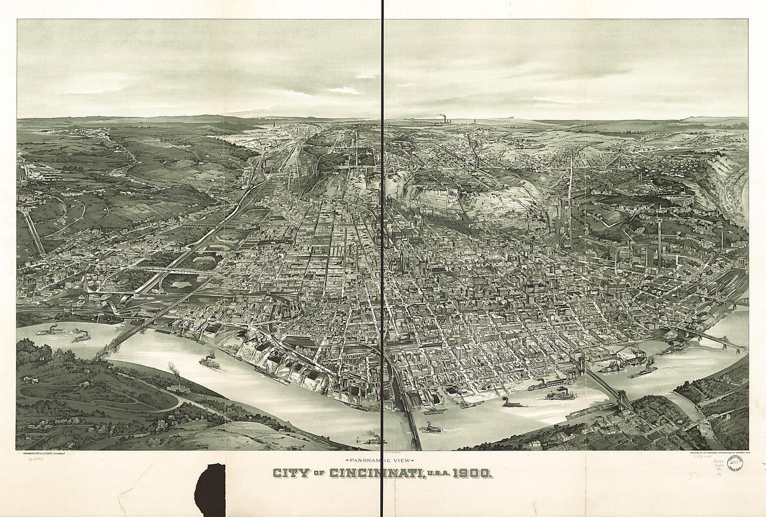 This old map of Panoramic View, City of Cincinnati, U.S.A. from 1900 was created by  Henderson Lithographing Co, John L. Trout in 1900