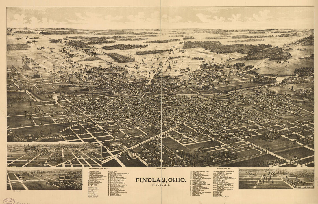 This old map of Findlay, Ohio, the Gas City from 1889 was created by  Burleigh &amp; Norris,  Burleigh Litho in 1889