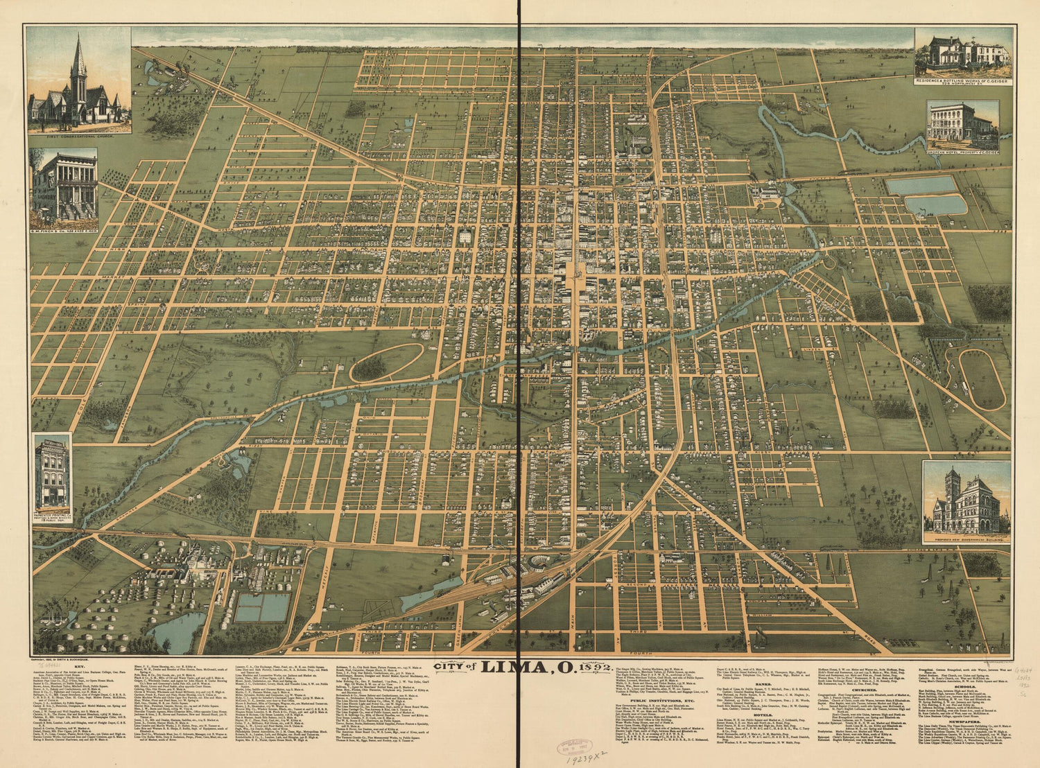 This old map of City of Lima, Ohio from 1892 was created by  Harris (Geo. S.) &amp; Sons,  Smith &amp; Buckingham in 1892