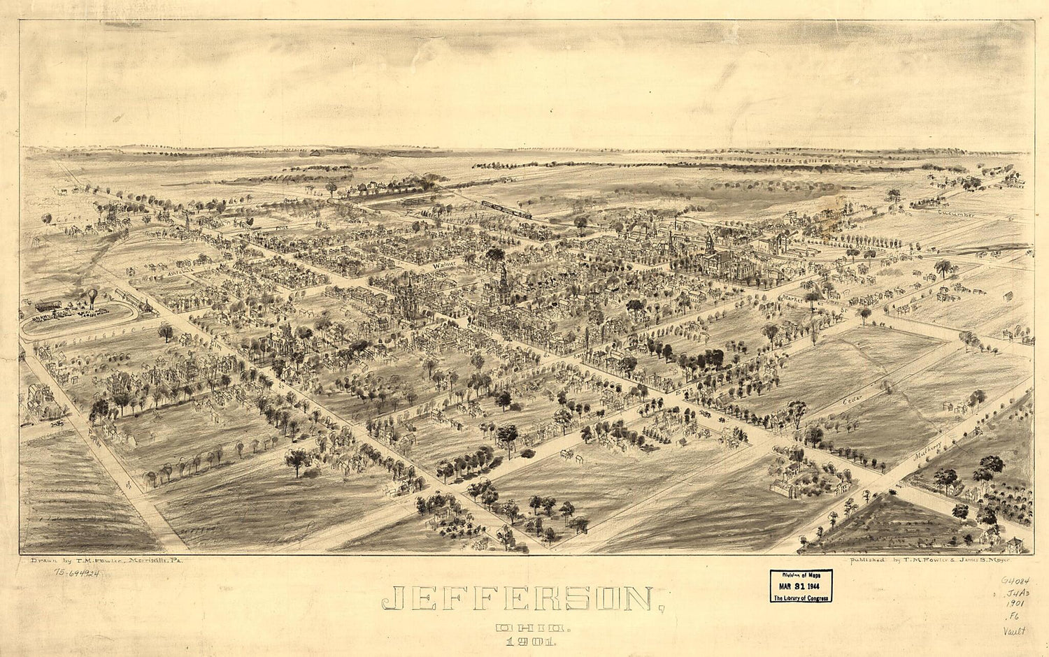 This old map of Jefferson, Ohio from 1901 was created by T. M. (Thaddeus Mortimer) Fowler, James B. Moyer in 1901