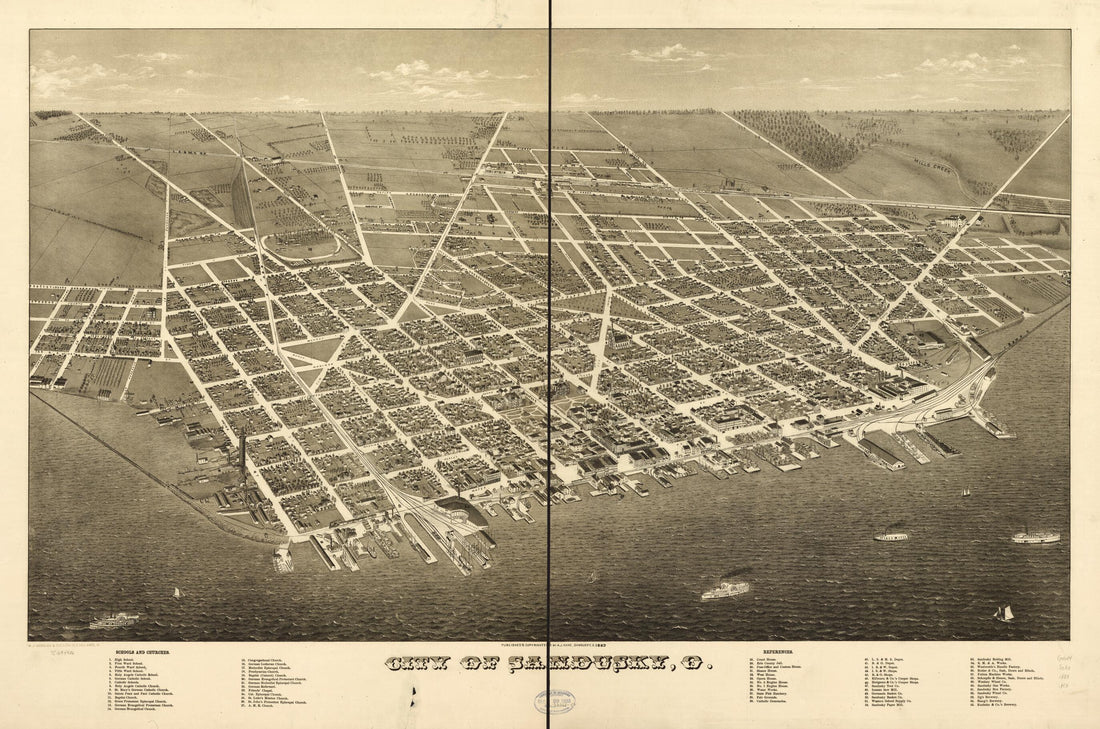 This old map of City of Sandusky, Ohio from 1883 was created by A. J. Hare,  Morgan (W.J.) &amp; Co. Lith in 1883