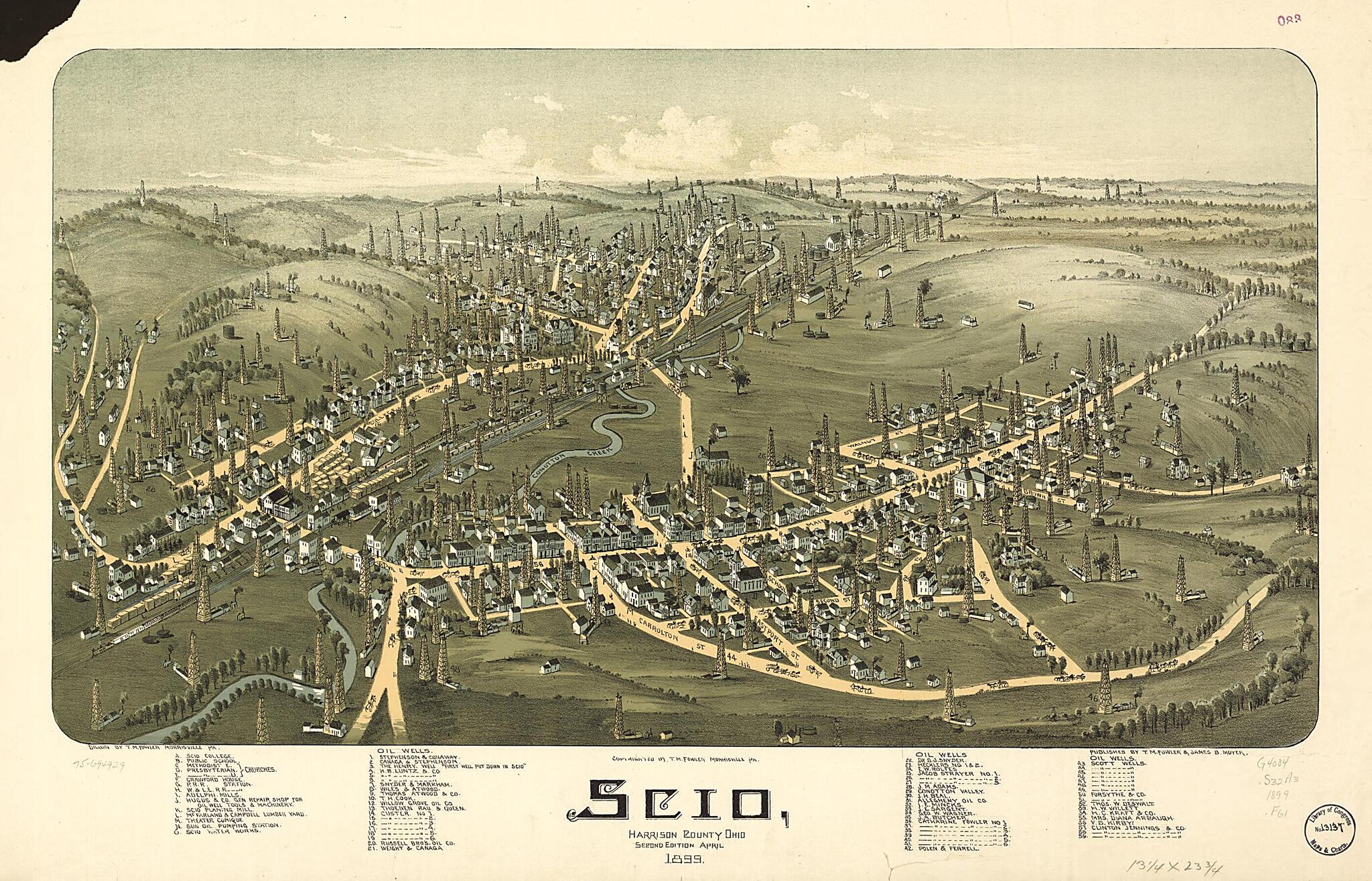 This old map of Scio, Harrison County, Ohio from 1899 was created by T. M. (Thaddeus Mortimer) Fowler, James B. Moyer in 1899