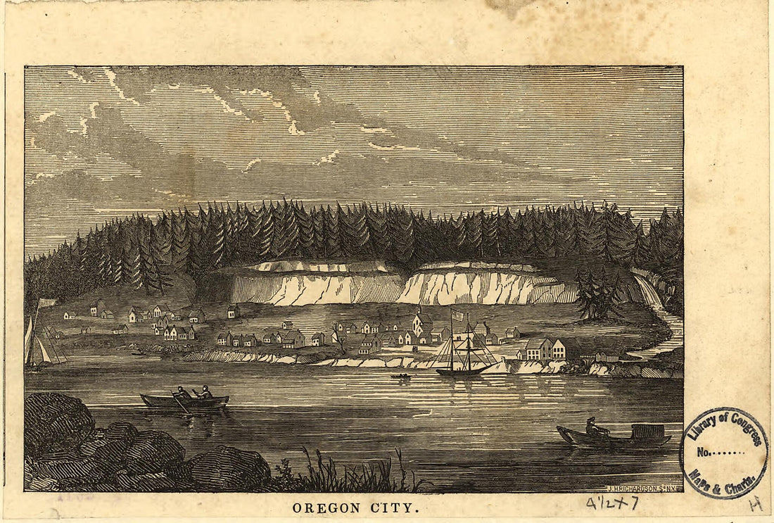 This old map of Oregon City from 1850 was created by James H. Richardson in 1850