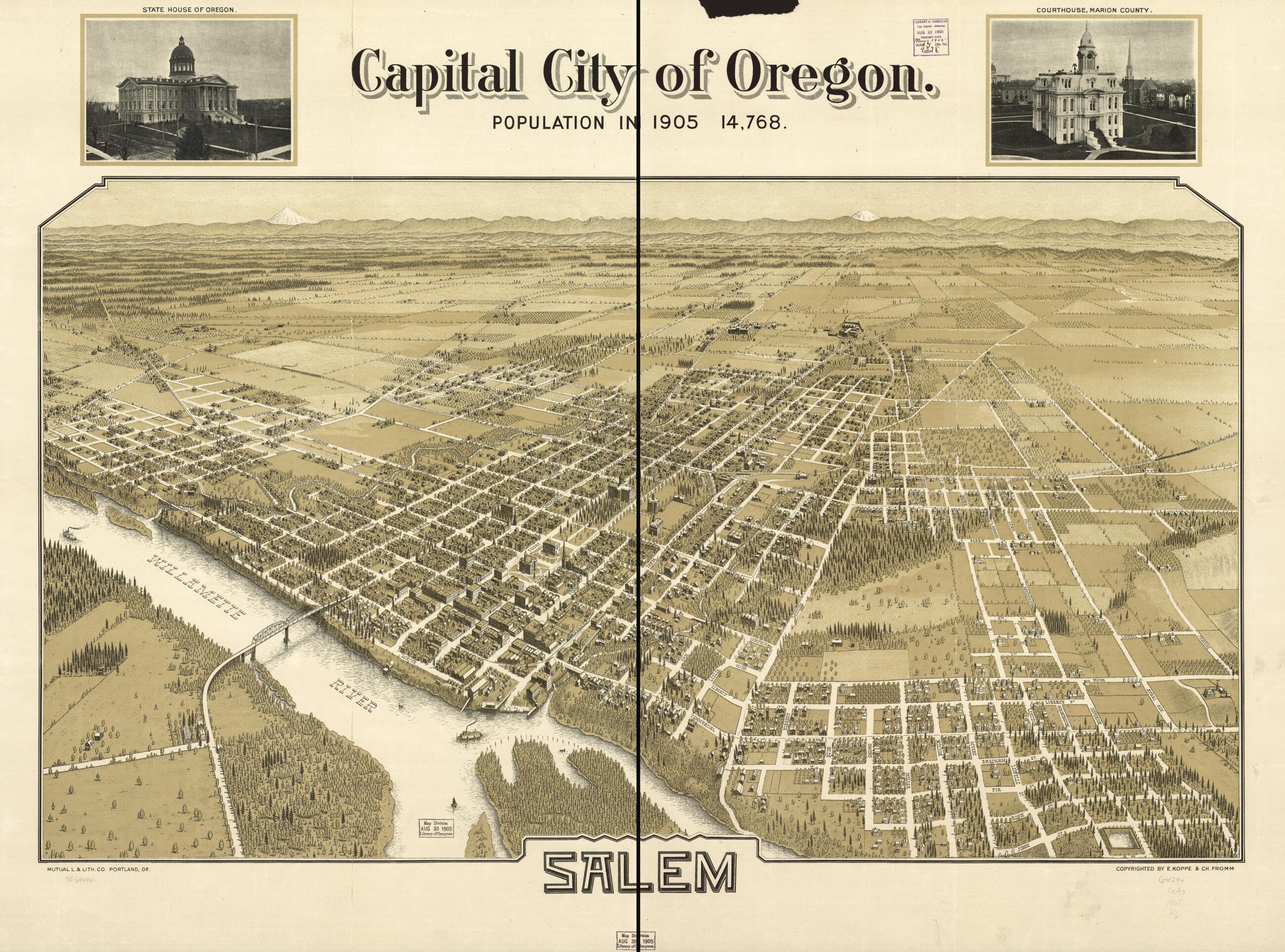 This old map of Capital City of Oregon, Salem from 1905 was created by Ch Fromm, E. Koppe,  Mutual L. And Lith Co in 1905