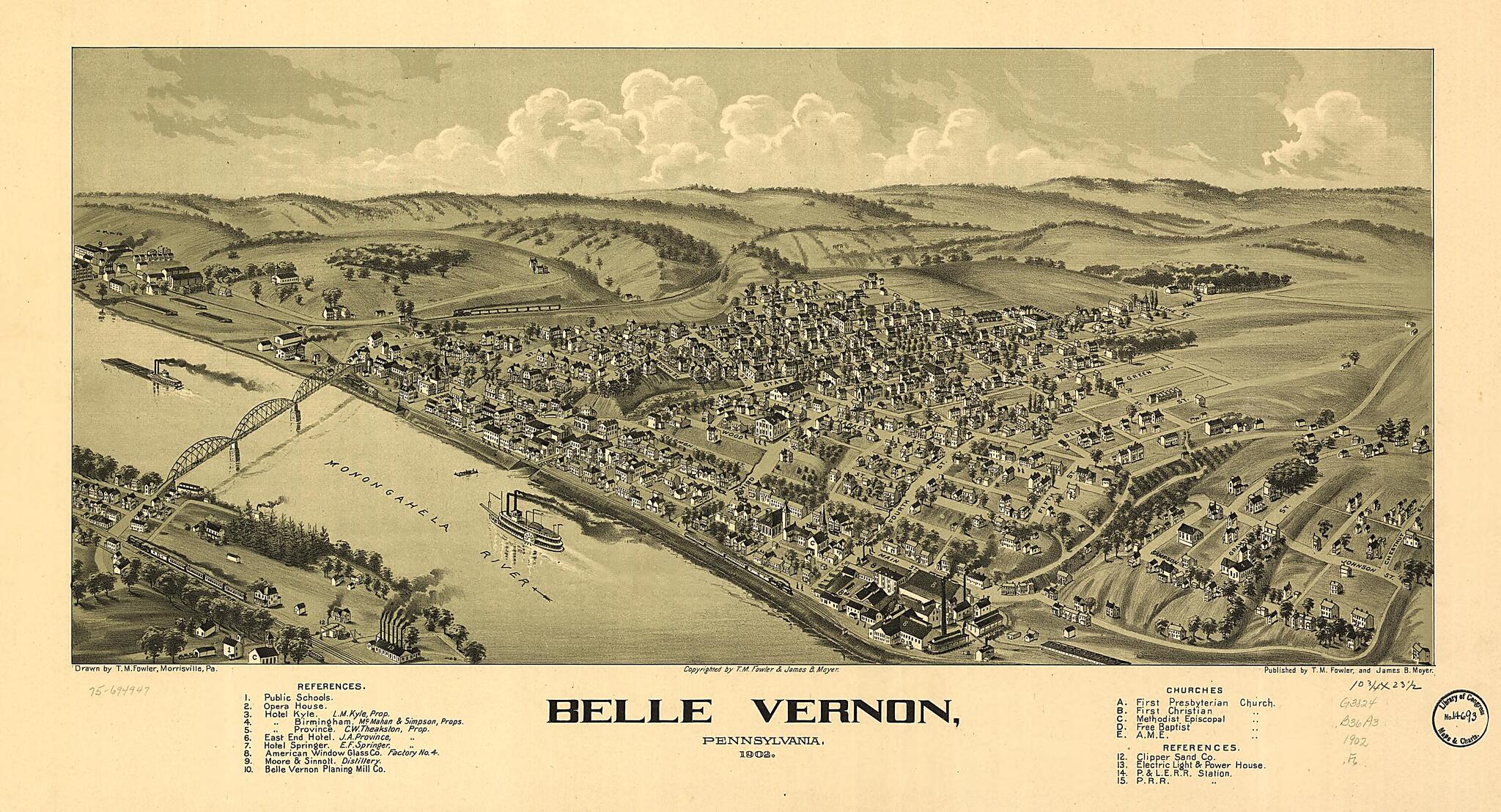 This old map of Belle Vernon, Pennsylvania, from 1902 was created by T. M. (Thaddeus Mortimer) Fowler, James B. Moyer in 1902