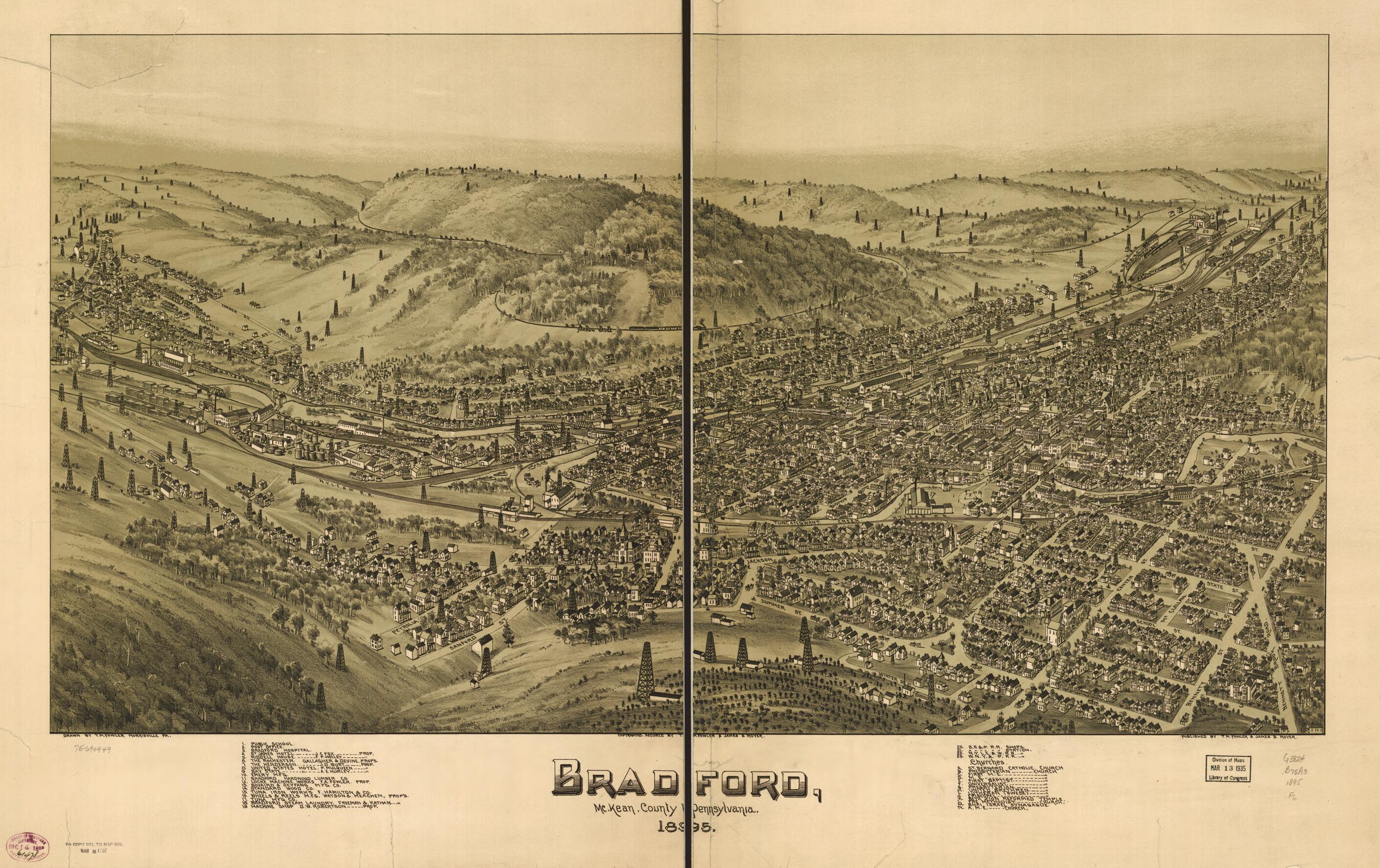 This old map of Bradford, McKean County, Pennsylvania, from 1895 was created by T. M. (Thaddeus Mortimer) Fowler, James B. Moyer in 1895