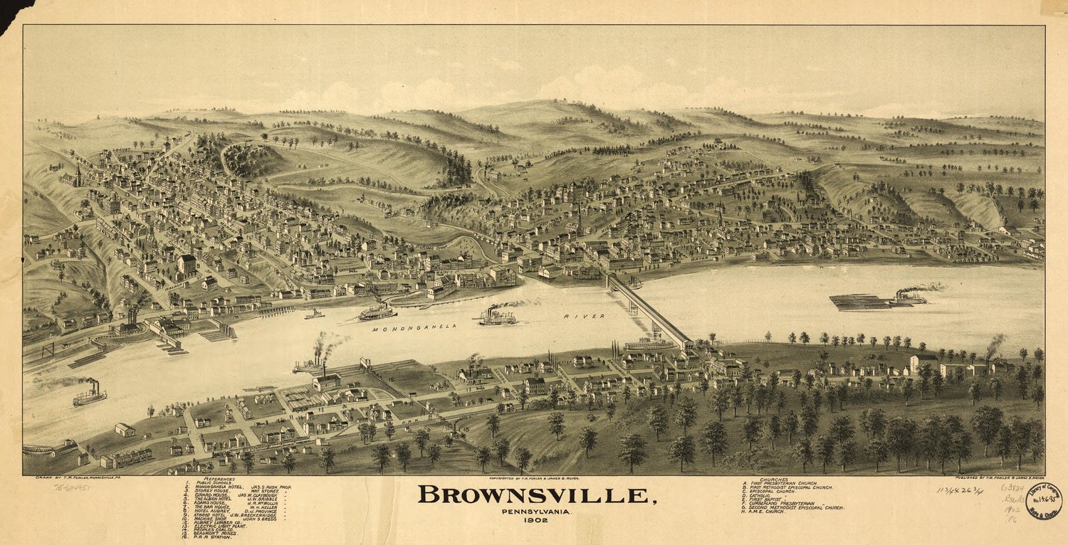 This old map of Brownsville, Pennsylvania from 1902 was created by T. M. (Thaddeus Mortimer) Fowler, James B. Moyer in 1902