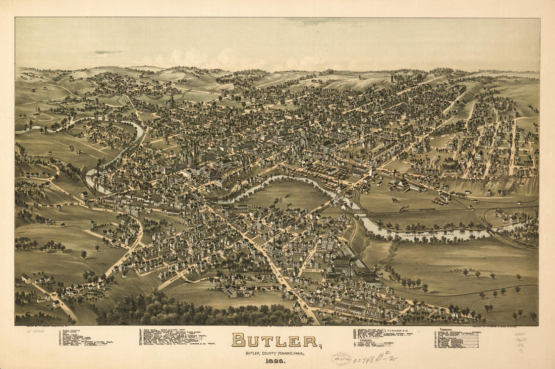 This old map of Butler, Butler County, Pennsylvania, from 1896 was created by T. M. (Thaddeus Mortimer) Fowler, James B. Moyer in 1896