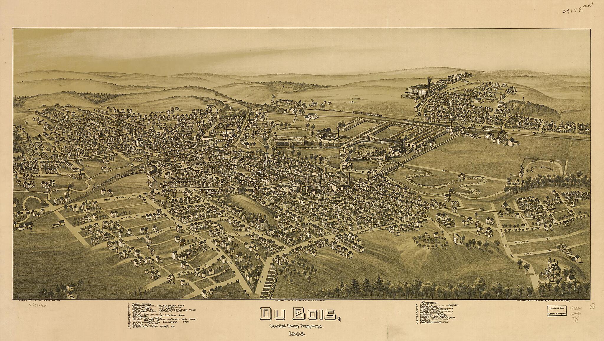 This old map of Du Bois, Clearfield County, Pennsylvania, from 1895 was created by T. M. (Thaddeus Mortimer) Fowler, James B. Moyer in 1895