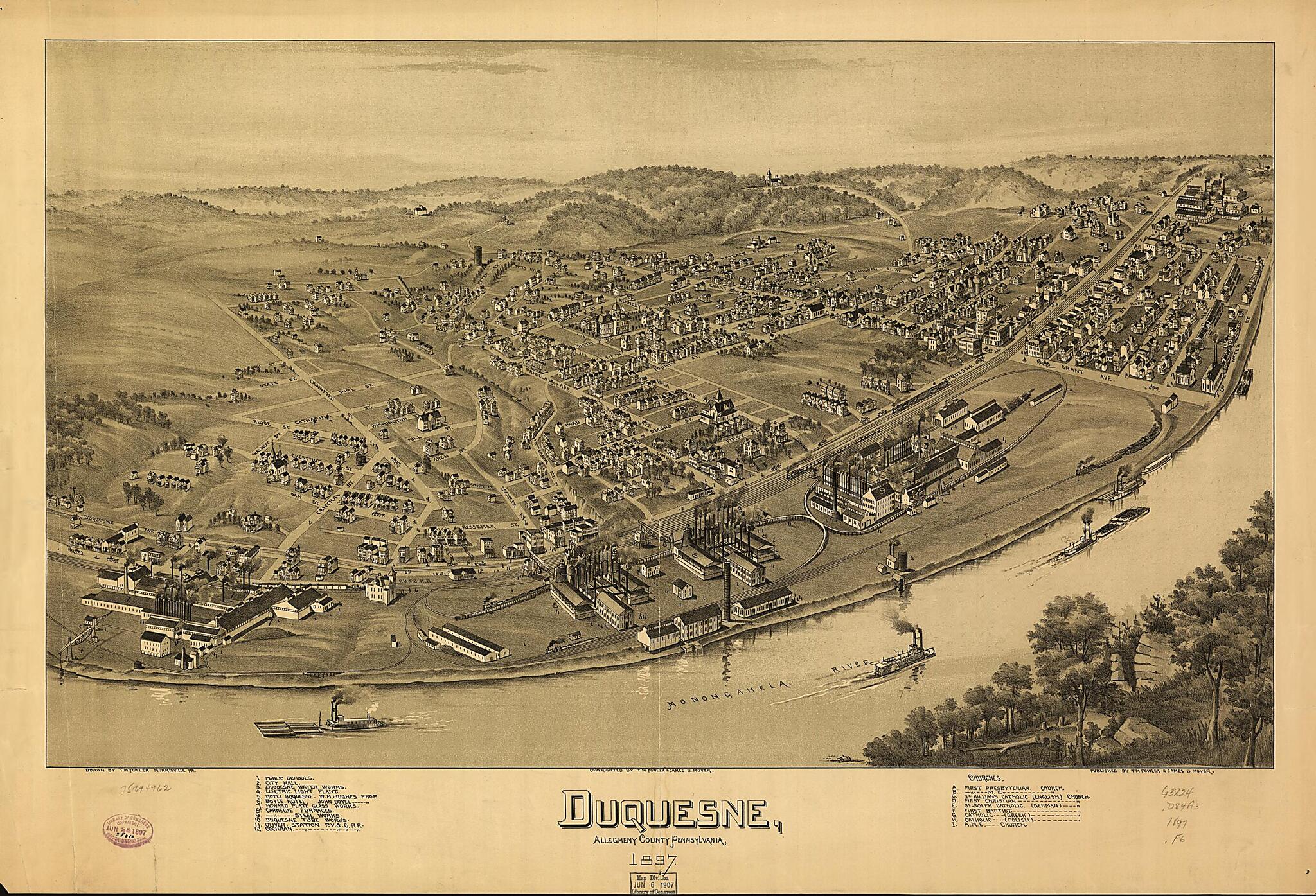 This old map of Duquesne, Allegheny County, Pennsylvania from 1897 was created by T. M. (Thaddeus Mortimer) Fowler, James B. Moyer in 1897