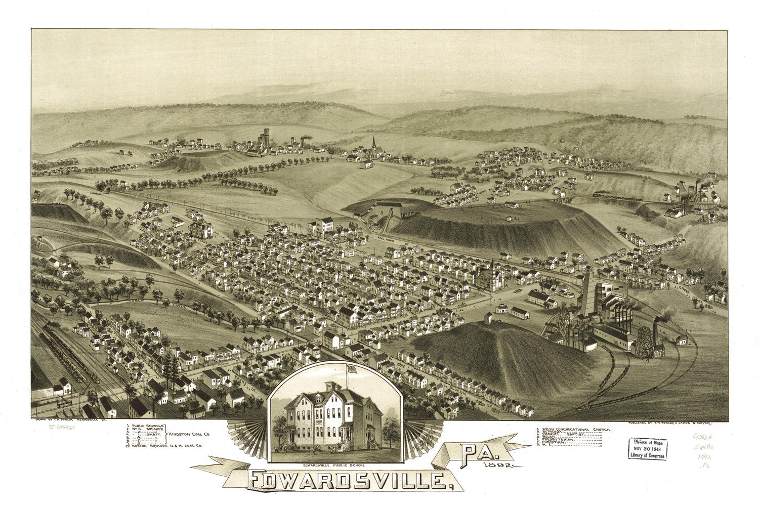 This old map of Edwardsville, Pennsylvania from 1892 was created by T. M. (Thaddeus Mortimer) Fowler, James B. Moyer in 1892